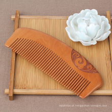 FQ marca cabelo logotipo personalizado escultura larga dentes massagem pêssego pente de madeira